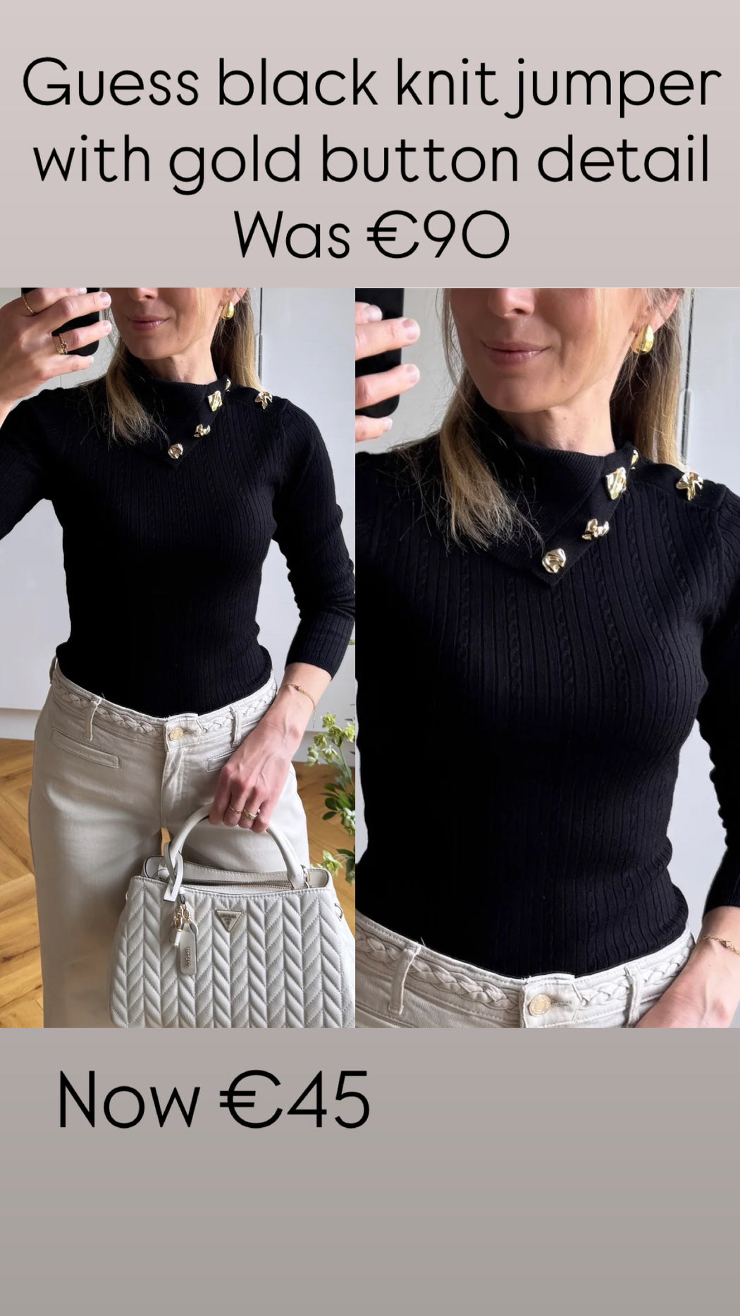 Guess black knit jumper with gold button detail w6rr07z2yk2-JBLK