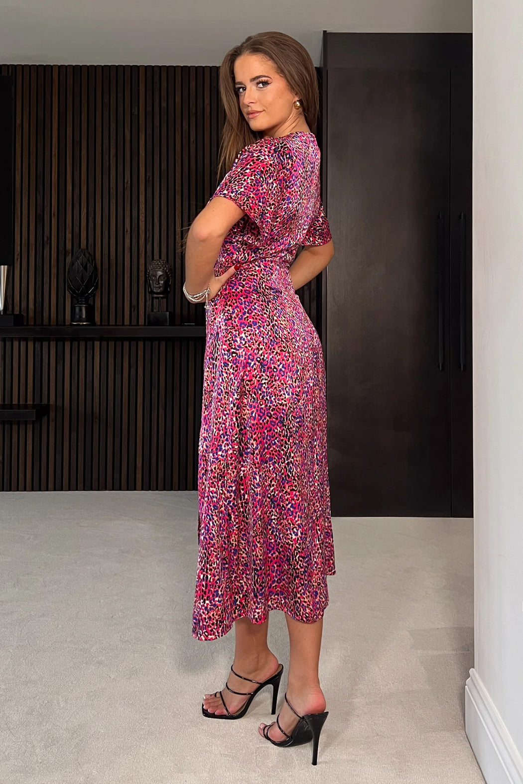 Levi Purple Animal Print Angel Sleeve Split Leg Midi Dress Therapy Boutique Womens Clothing Ireland