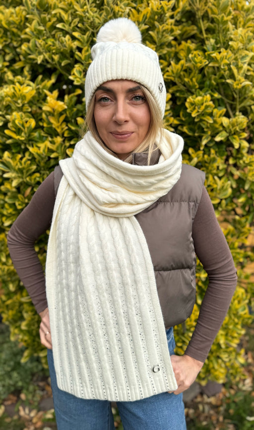 Guess cable knit ivory scarf AW5384POL03-WHI
