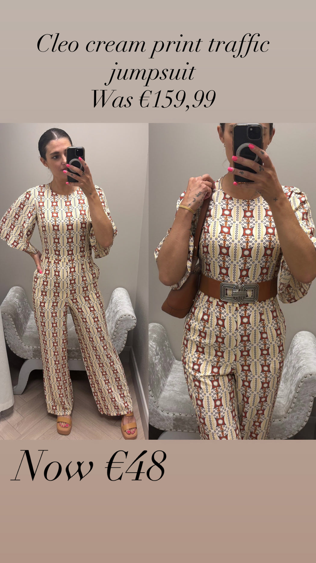 Cleo cream print traffic jumpsuit