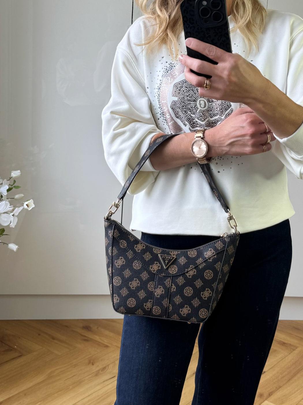 Guess mocha logo dorys satchel bag PM952117