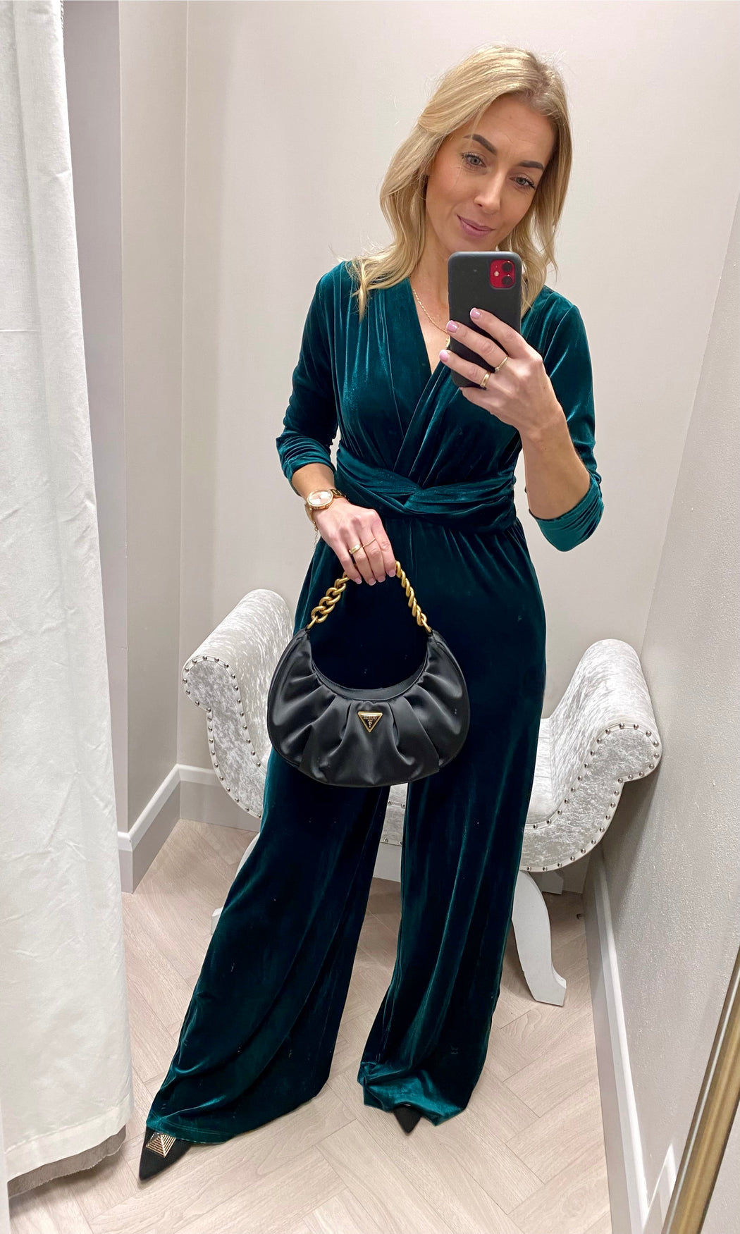 Sophia green velvet jumpsuit