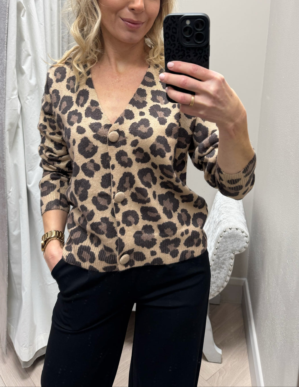 Camel Finn leopard Cardi