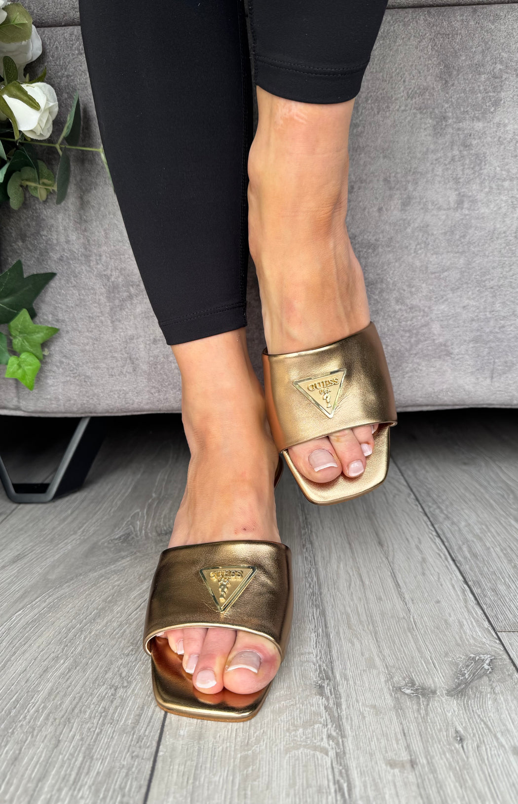 Guess bronze kitten heel mule FLJLUSLEL03