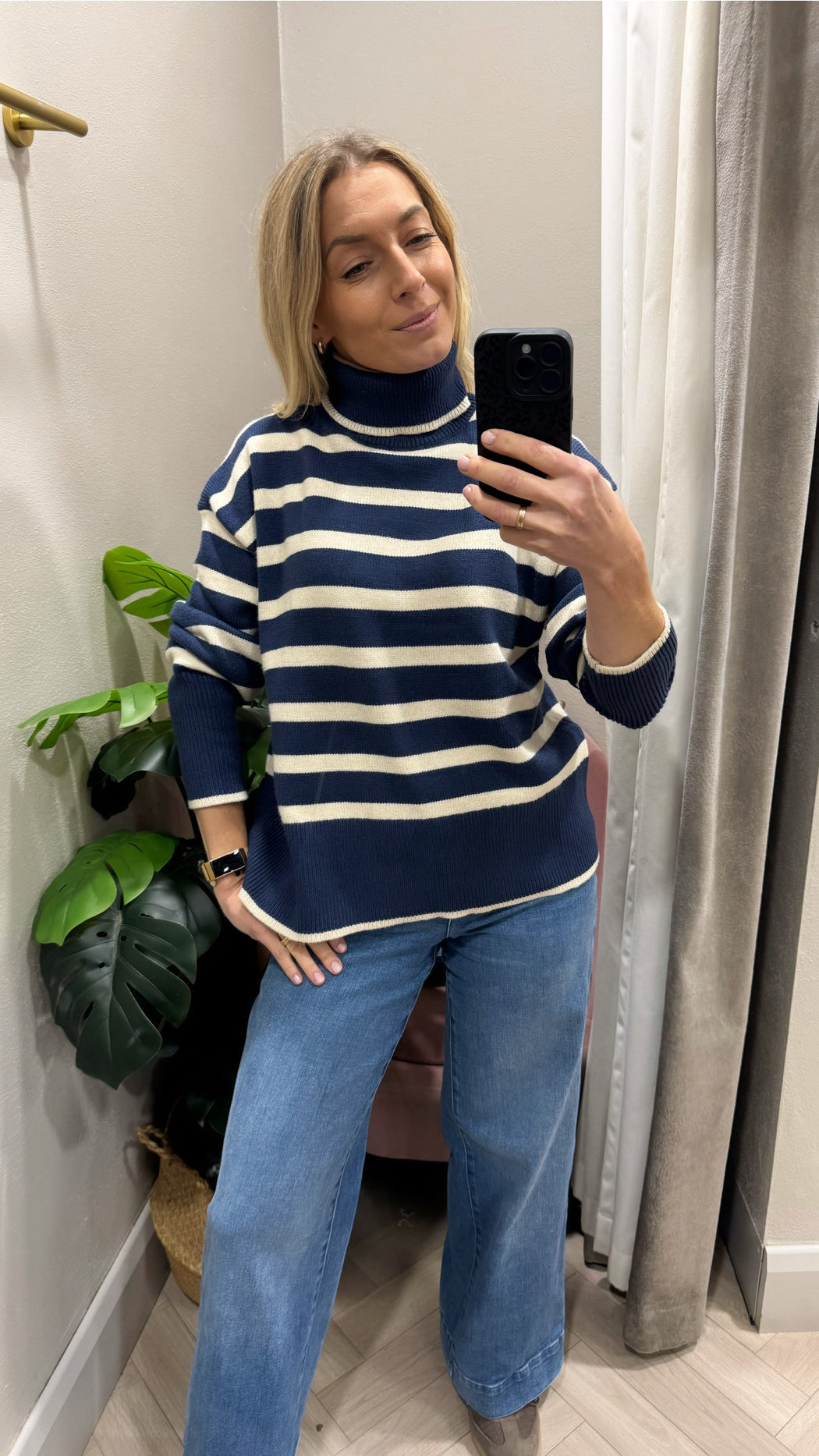 Circe midnight blue stipe knit