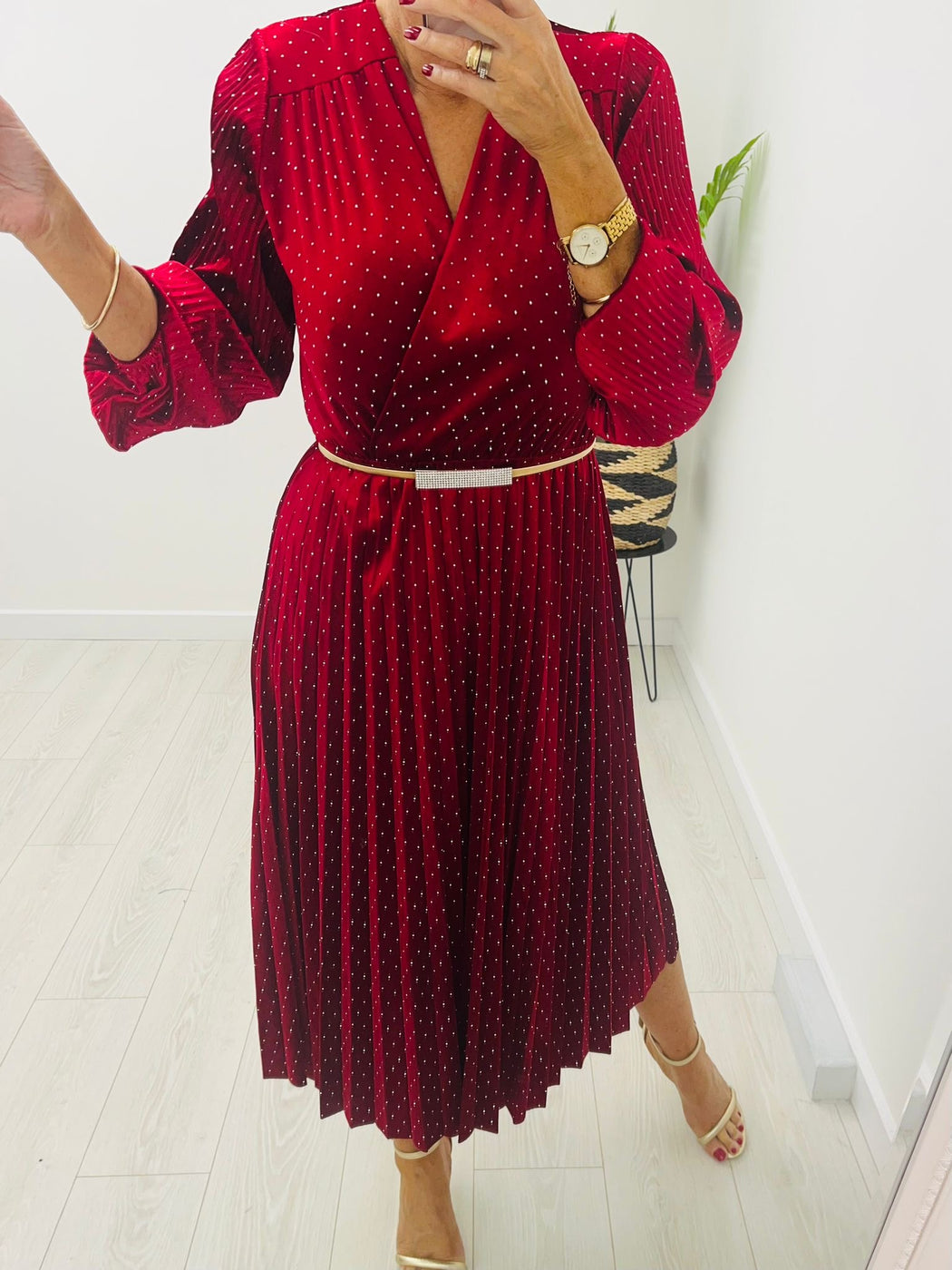 Zara red velvet sparkle midi