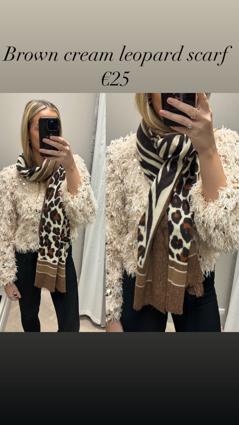 Brown cream leopard scarf