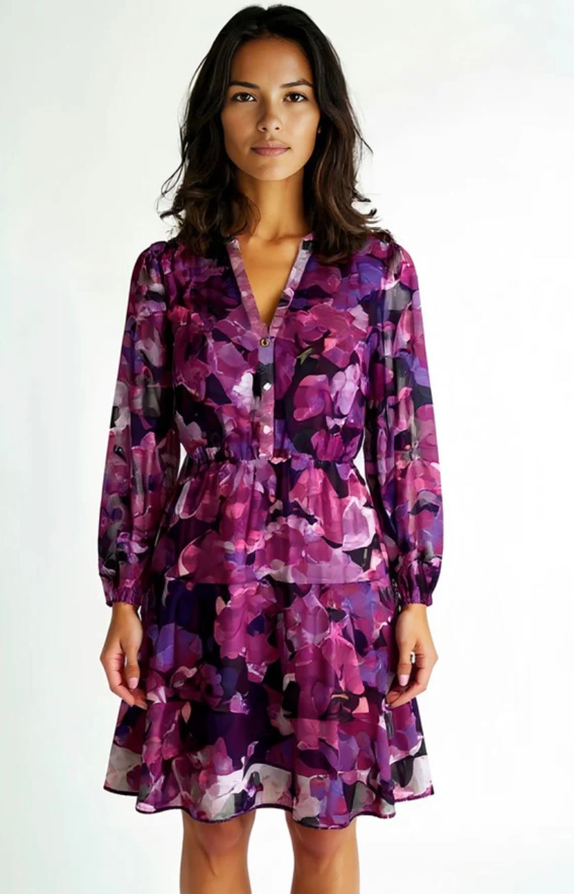 Purple floral frill dress