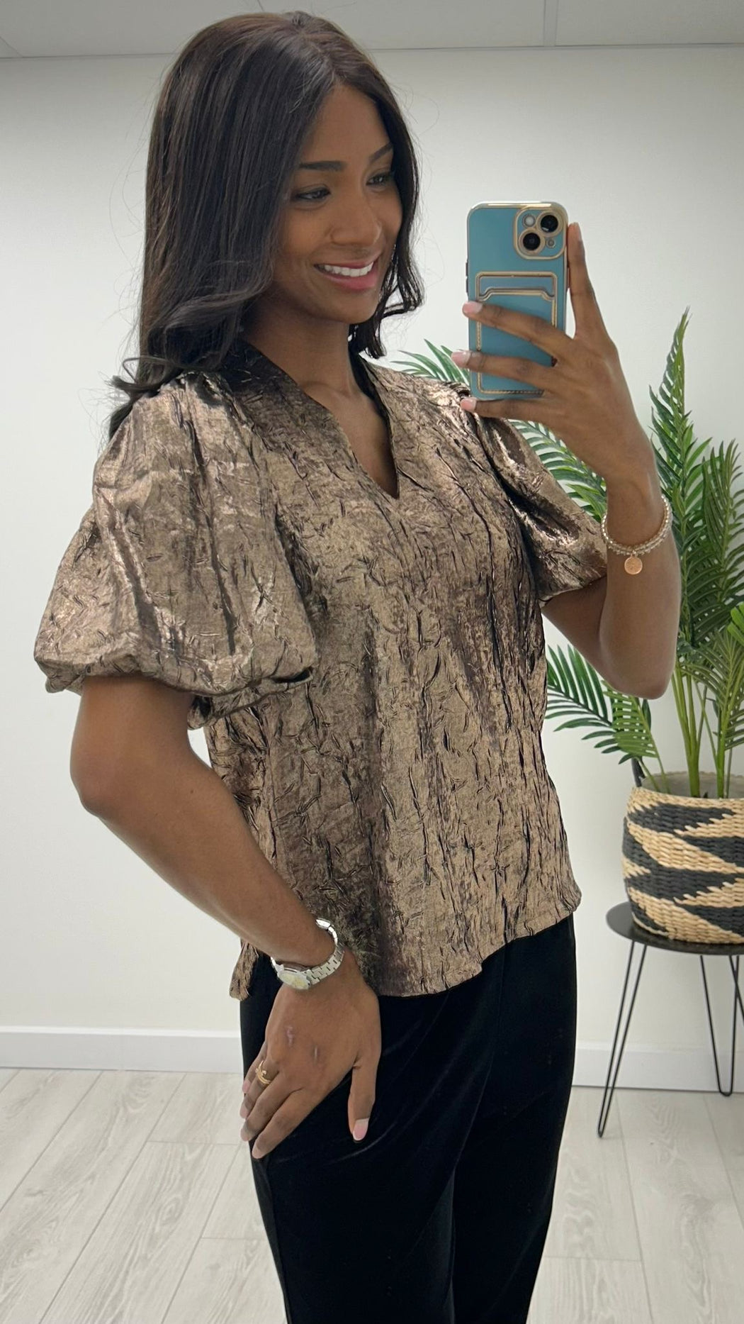 Bronze Justine puff sleeve top