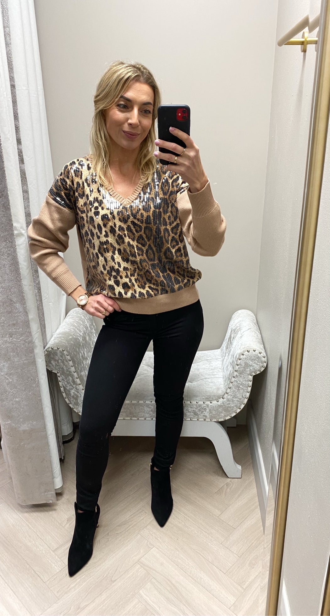 Katie sequin leopard knit