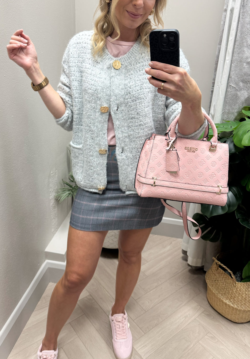Stacey grey button knit cardi