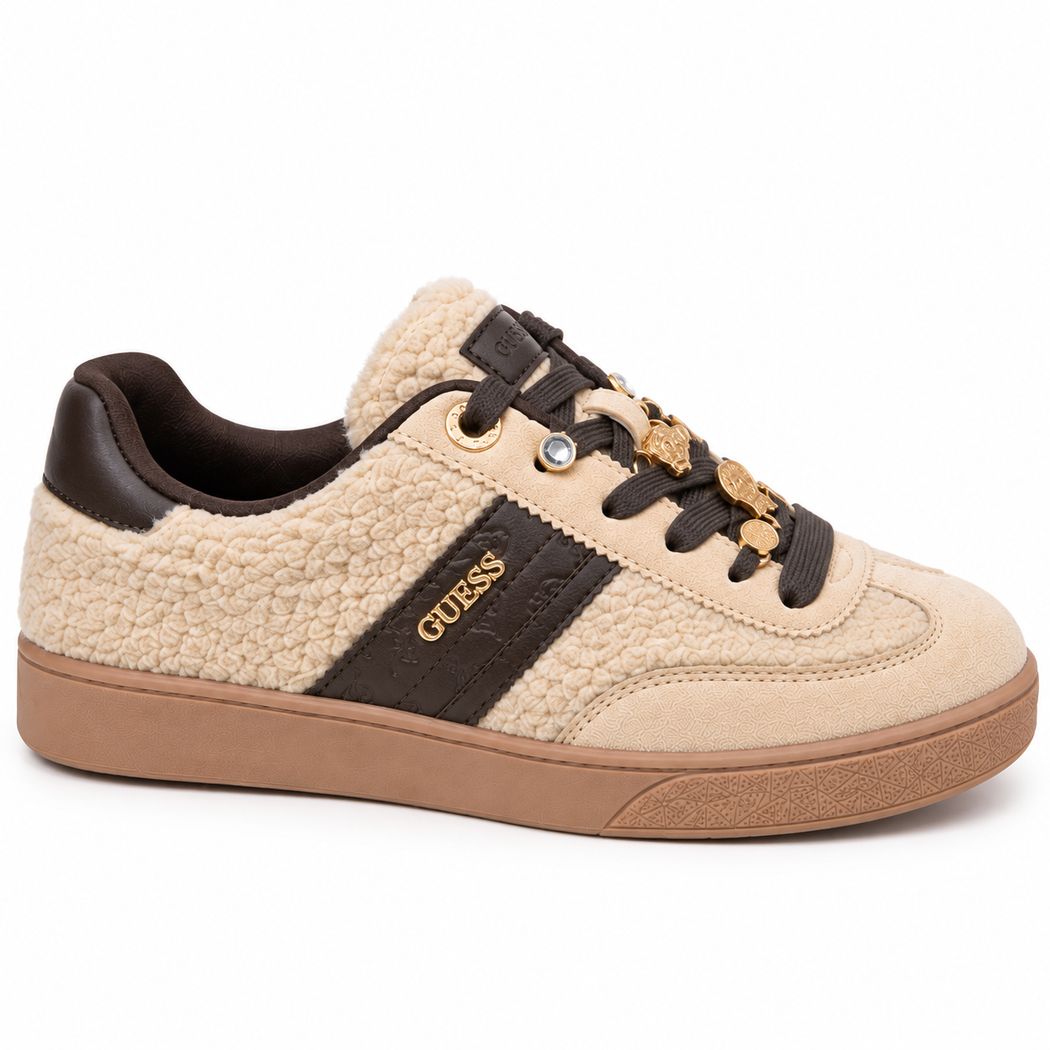 Guess beige teddy trainers flfn3afur12