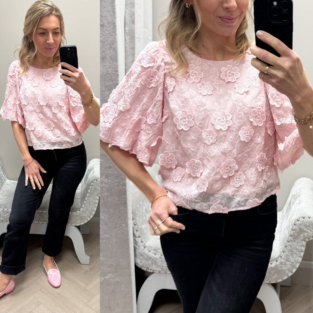 Bonnie rose pink floral puff sleeve top