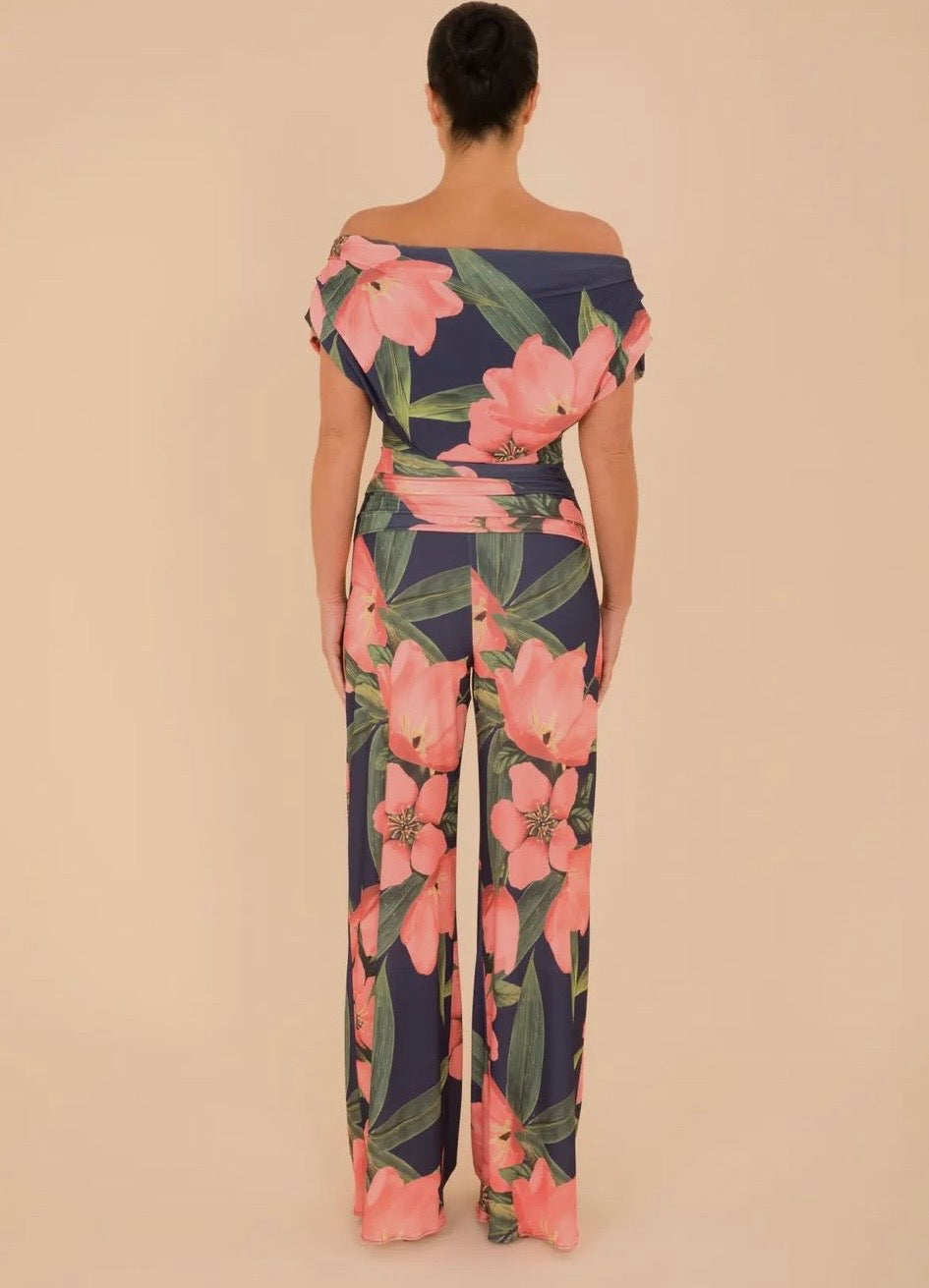 Navy peach floral Atom label  carbon jersey jumpsuit