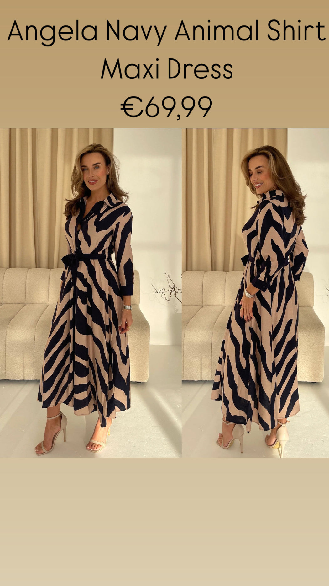 Angela Navy Animal Shirt Maxi Dress