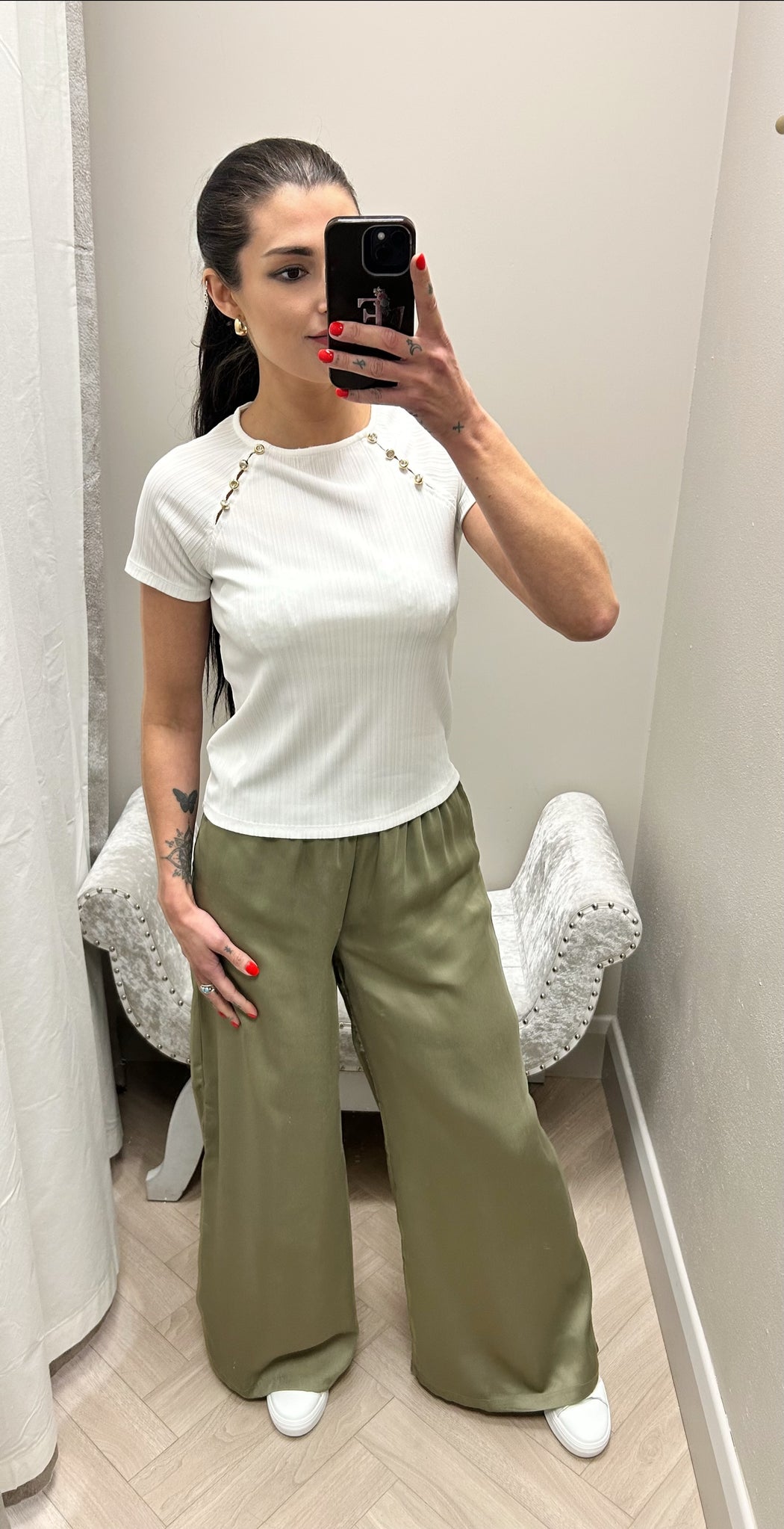 Reggy white diamanté stud detail top