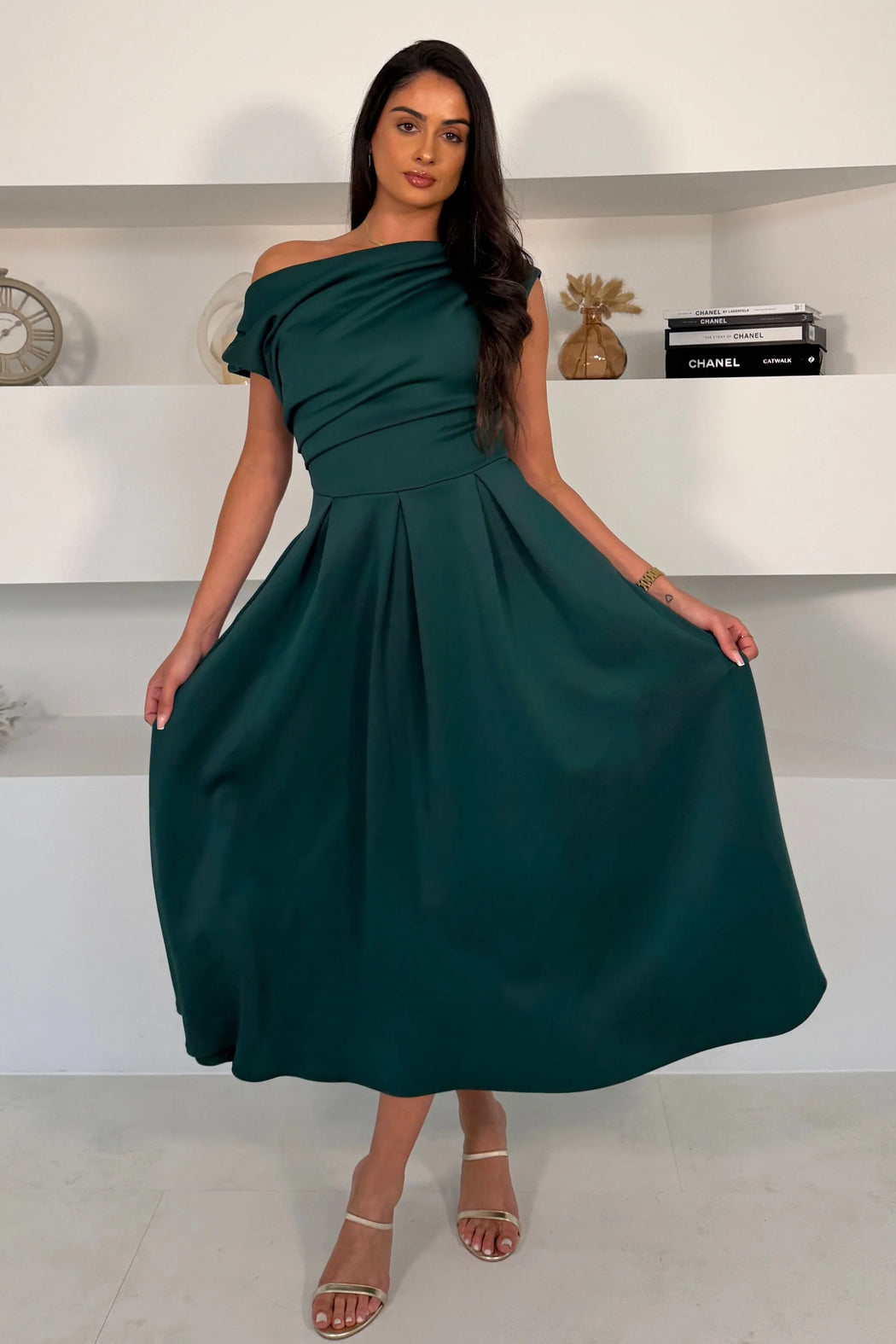 Betty emerald Asymmetric Midi Dress