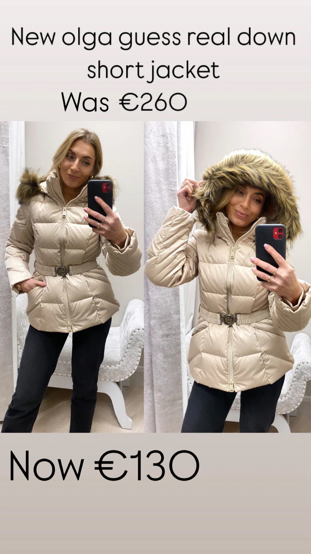 New olga guess real down short jacket