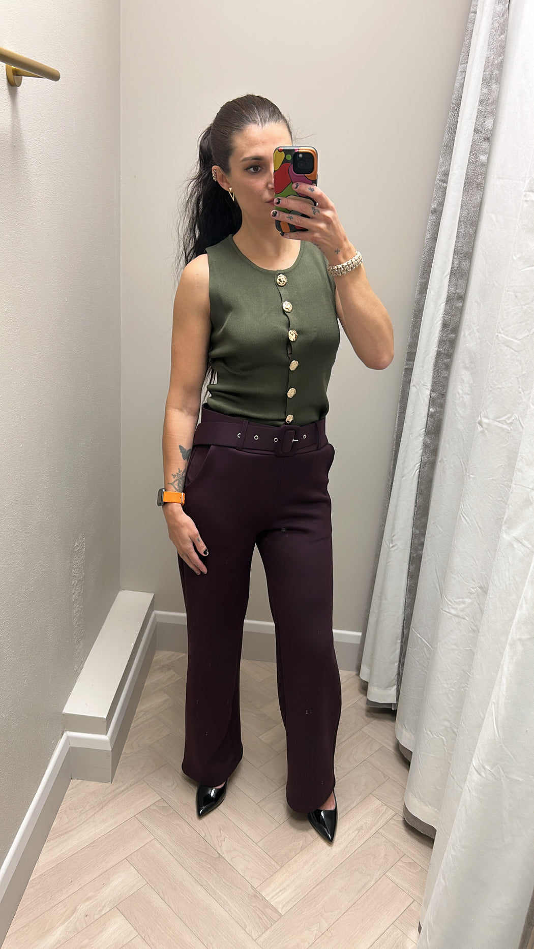 Wine belted trousers