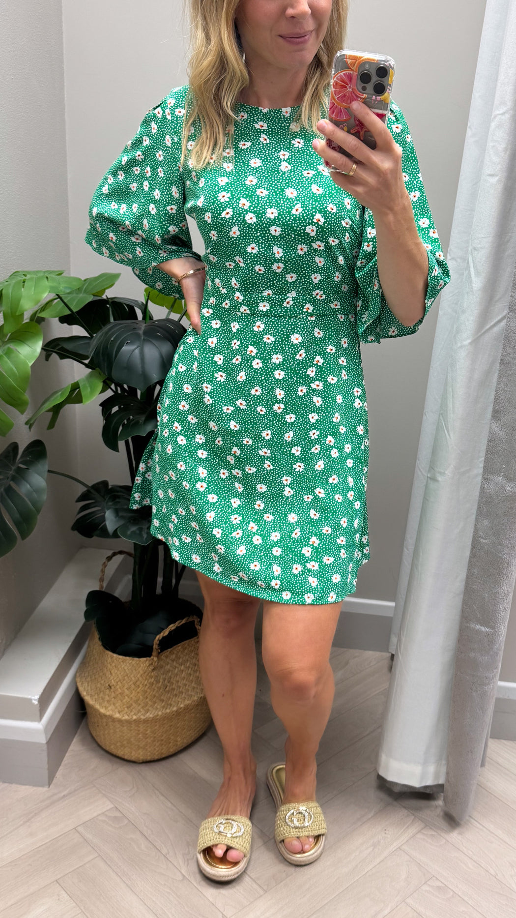 Traffic People Misty  Green  Ditzy Floral Print Dress