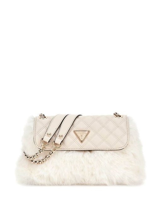 Guess stone lise flap over faux fur convertible shoulder / crossbody