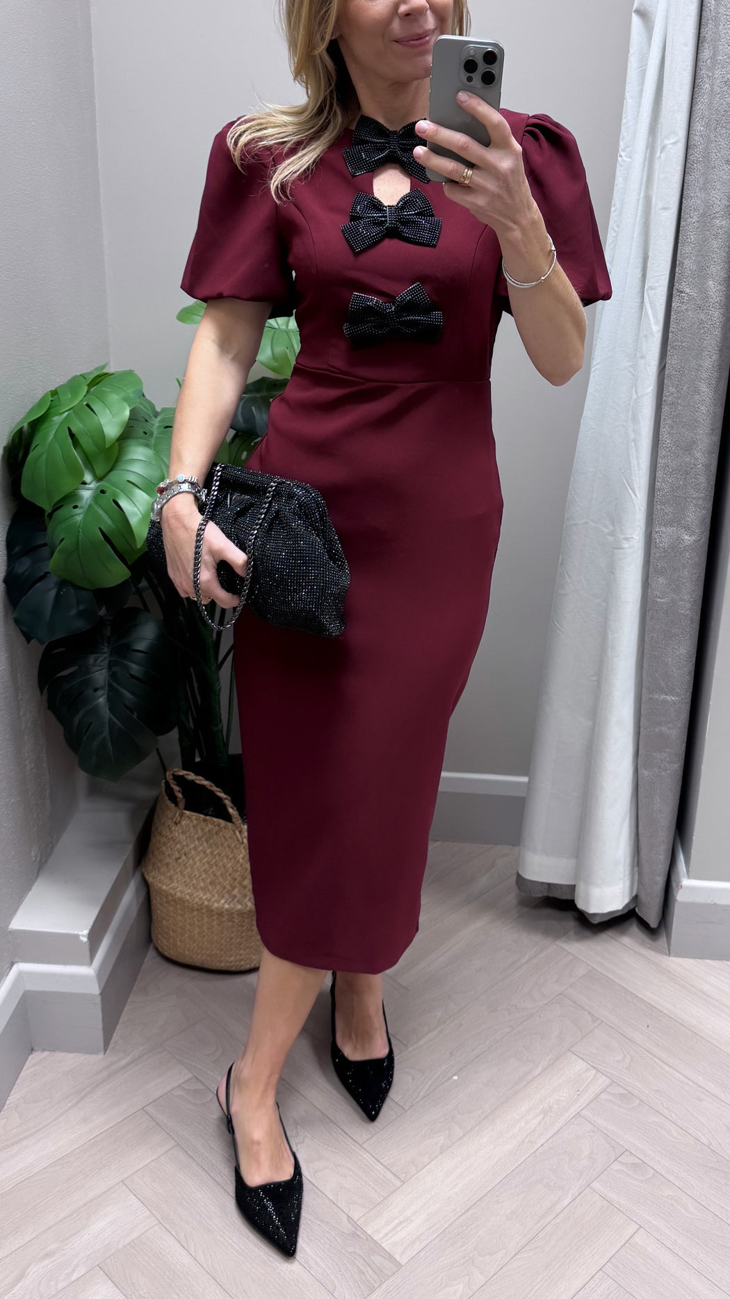 Emma Cut Out Bow Midi Dress Berry