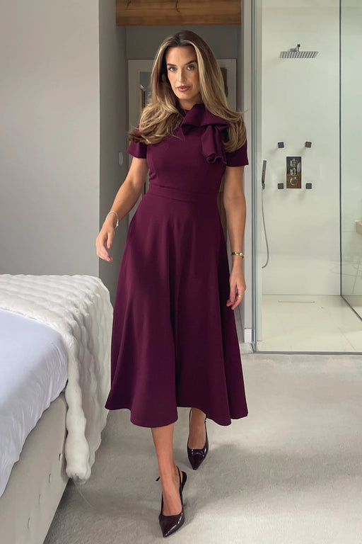 Plum Minta Bow Detail Short Sleeve Midi Dress