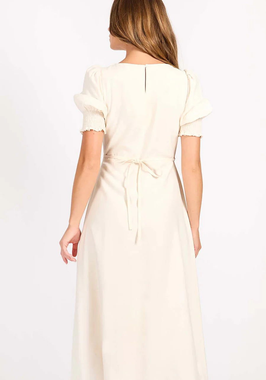 CREAM LINEN MIDI DRESS