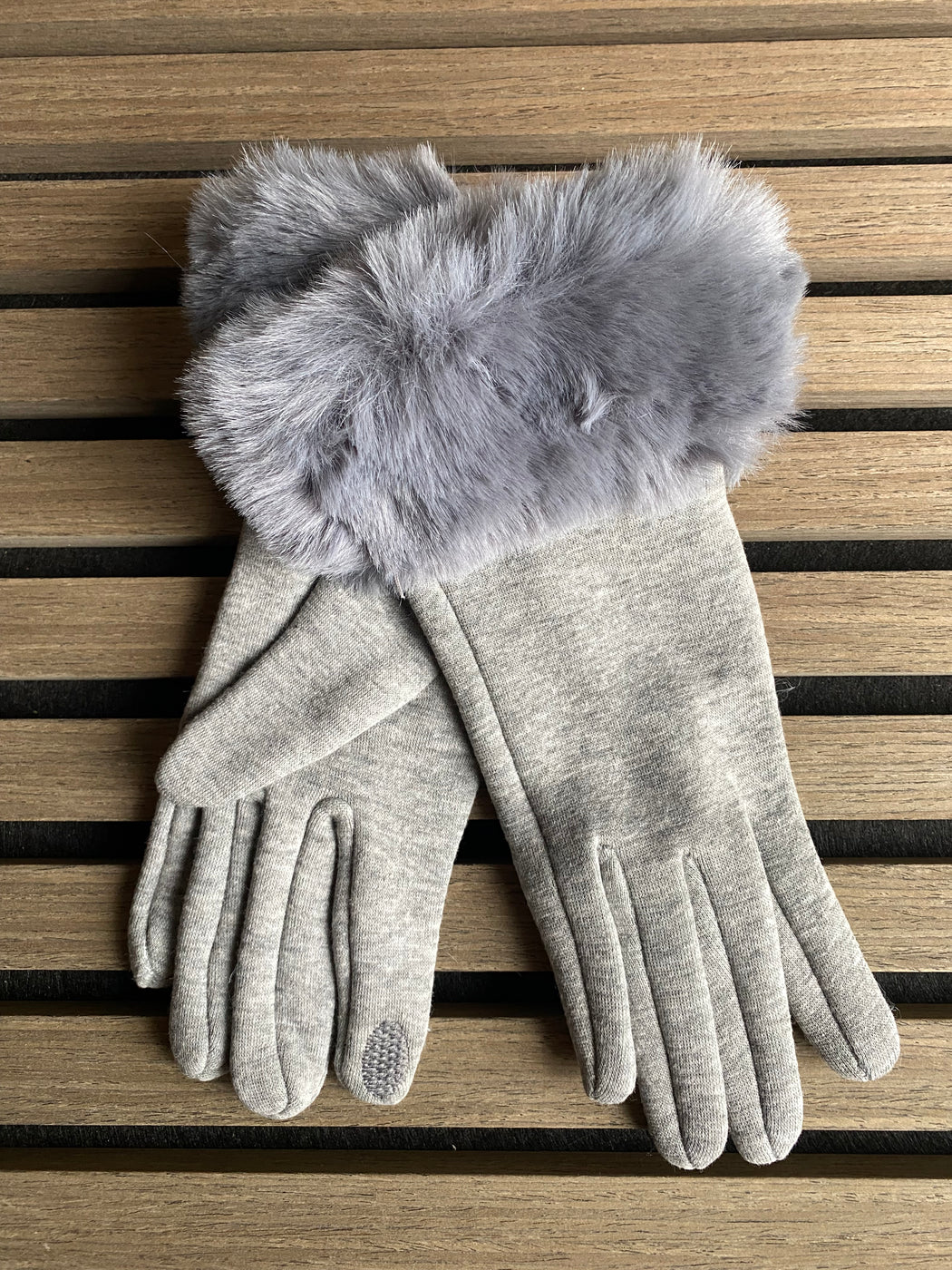 Amelia grey faux fur gloves