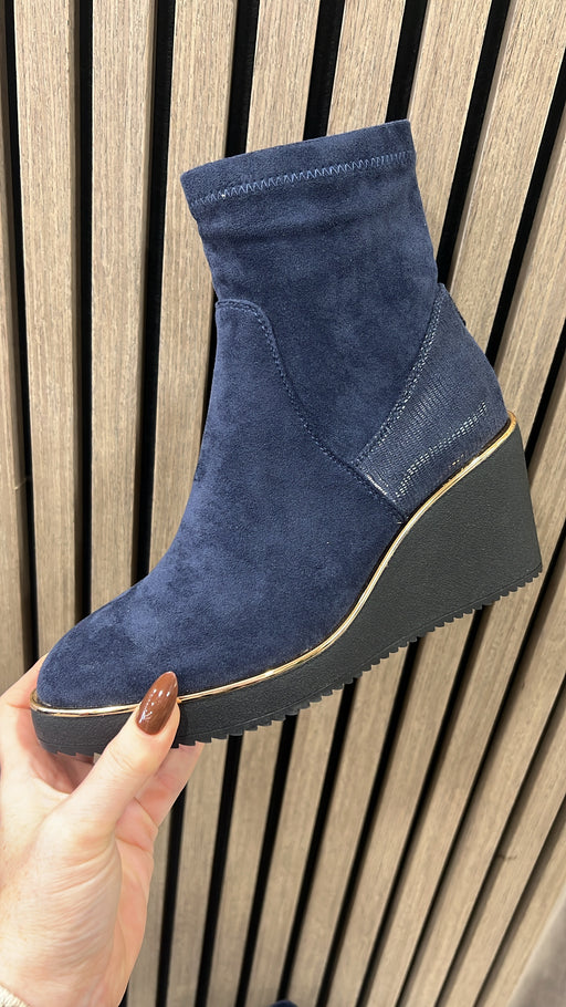 Poole sapphire navy wedge boots