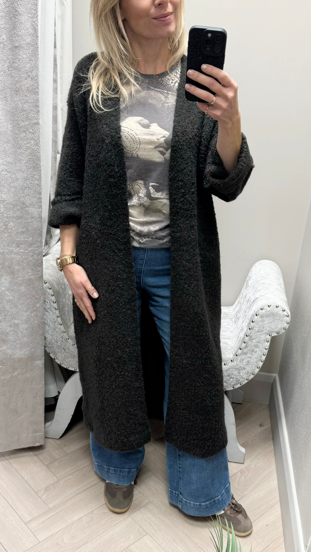 Guess beniko boucle slate cardi w5br54zo702