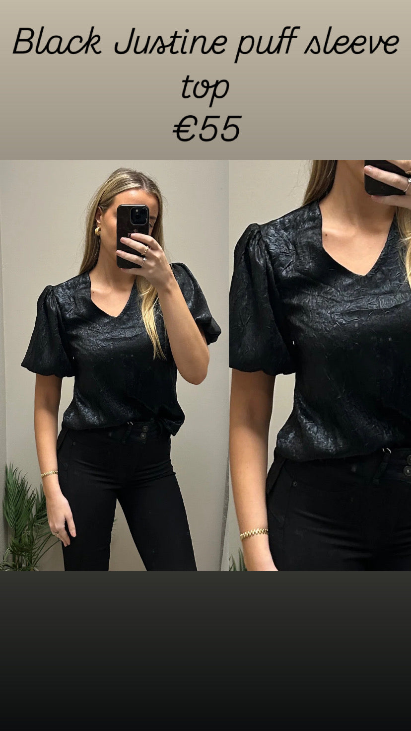 Black Justine puff sleeve top