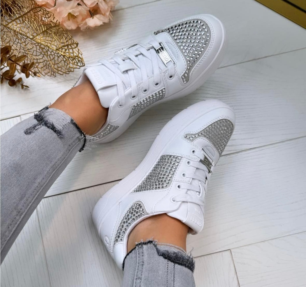 Flfnrsele12 guess white trainer with rhinestones