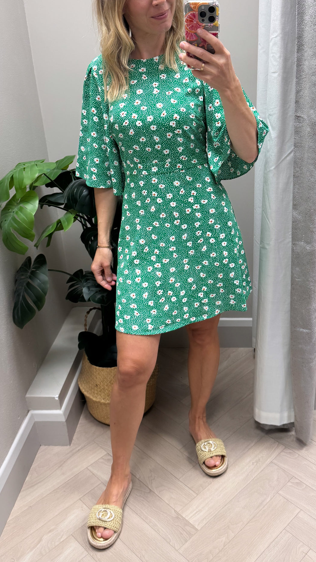 Traffic People Misty  Green  Ditzy Floral Print Dress