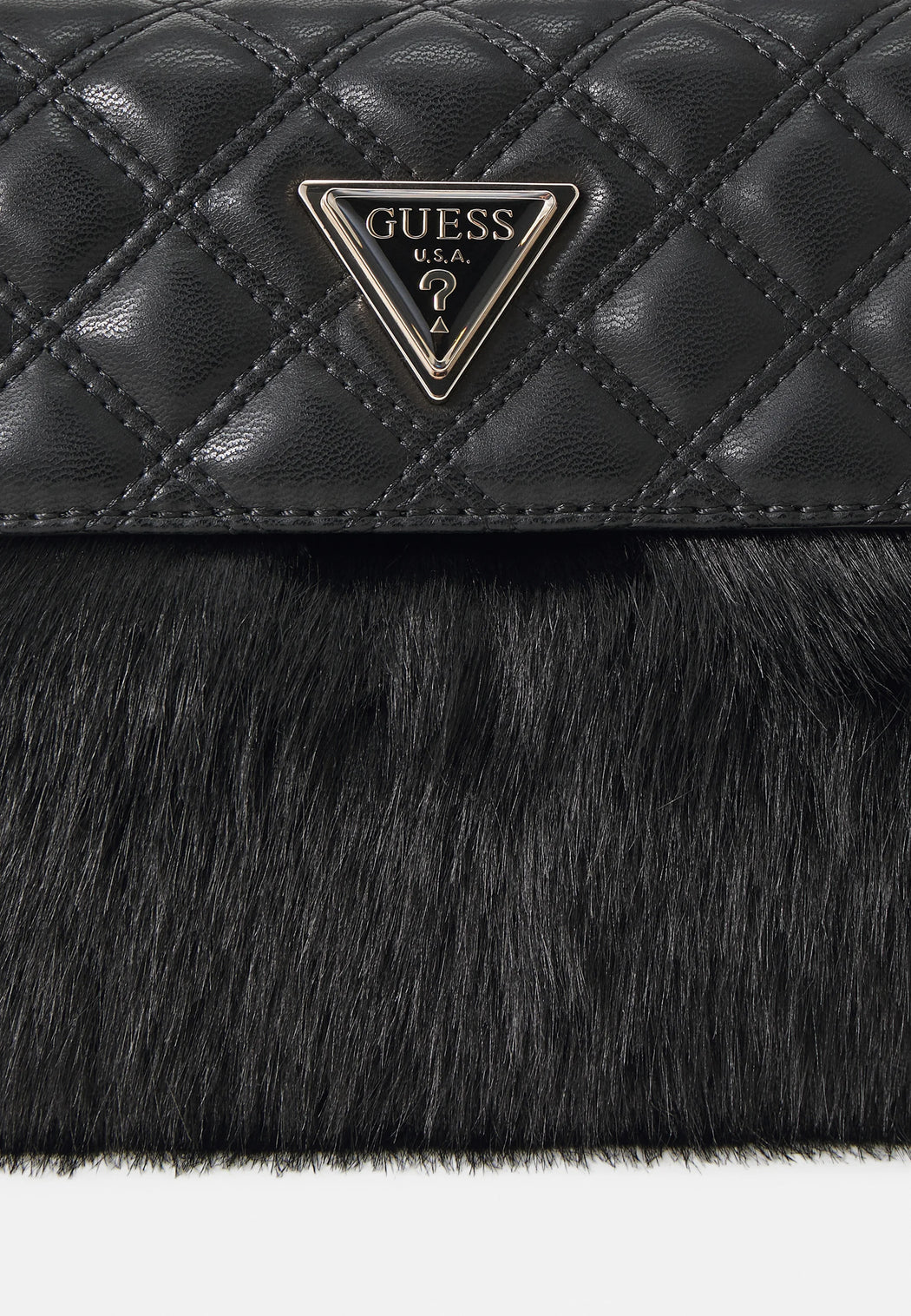 Guess black  lise flap over faux fur convertible shoulder / crossbody