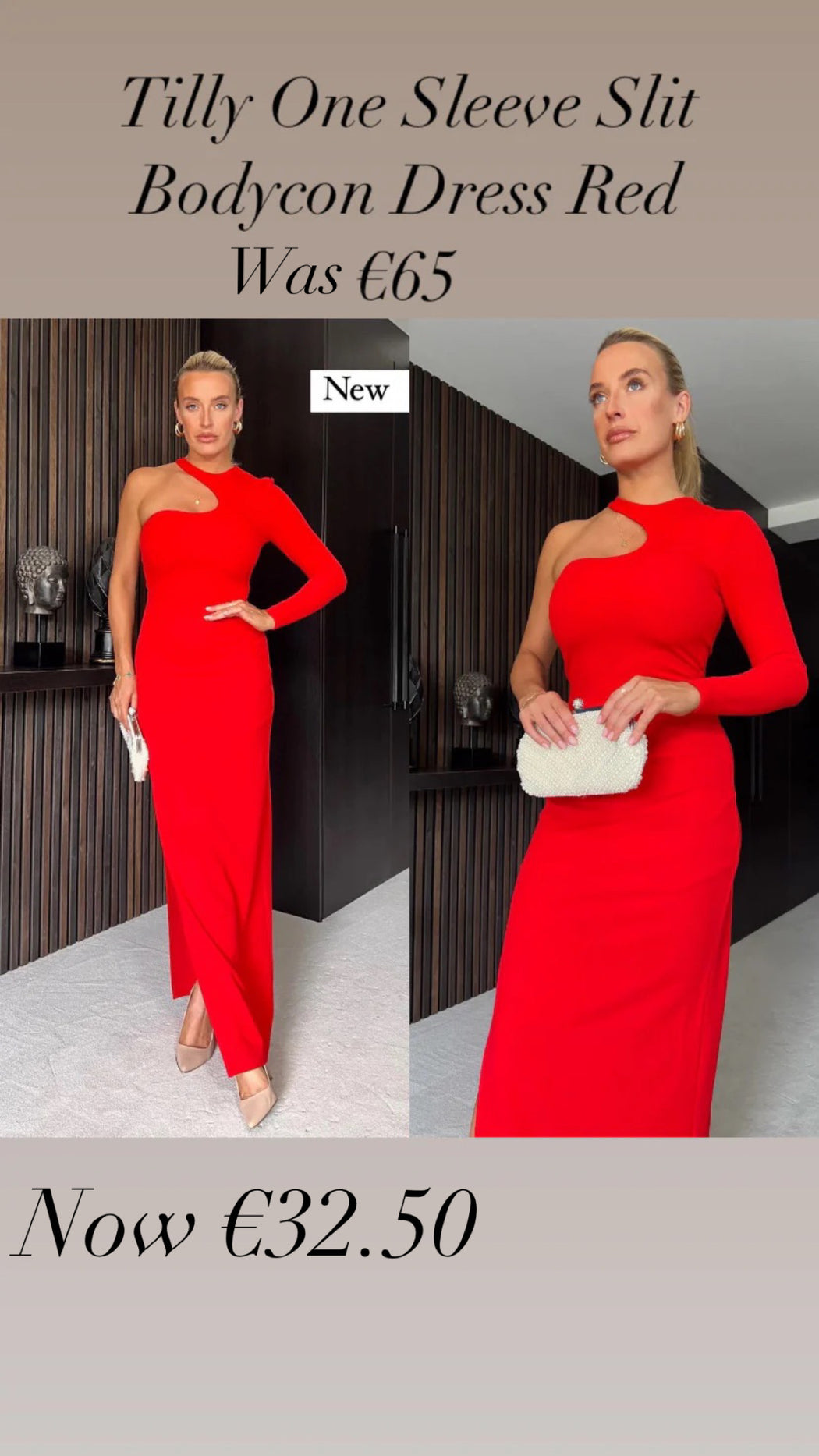 Tilly One Sleeve Slit Bodycon Dress Red