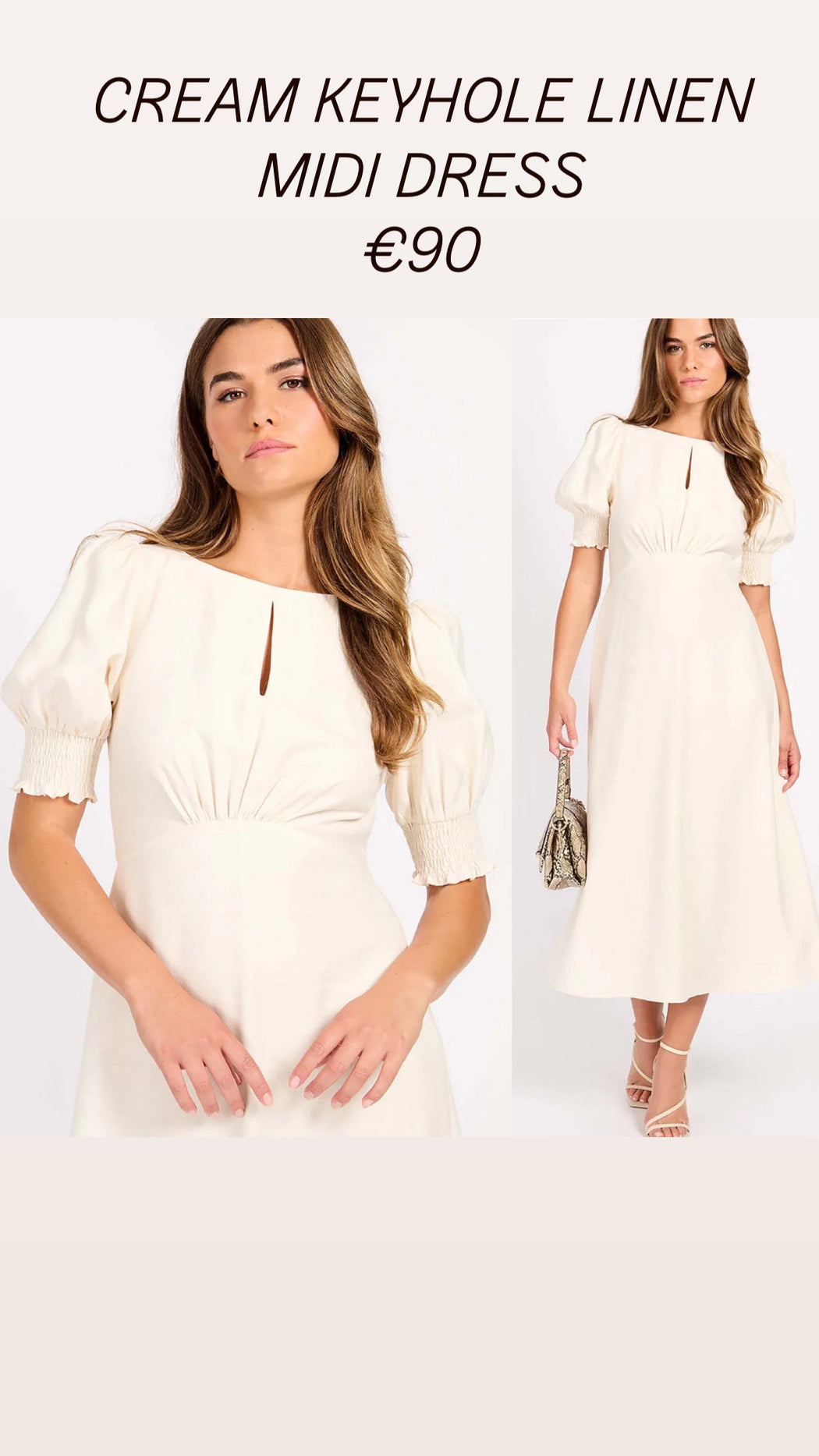 CREAM LINEN MIDI DRESS