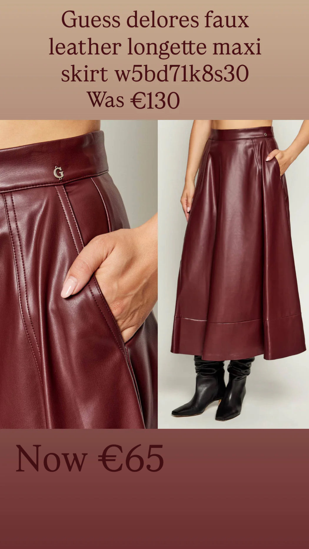 Guess delores faux leather longette maxi skirt w5bd71k8s30