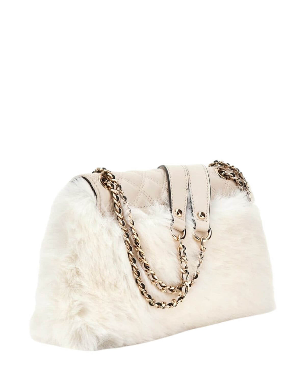 Guess stone lise flap over faux fur convertible shoulder / crossbody