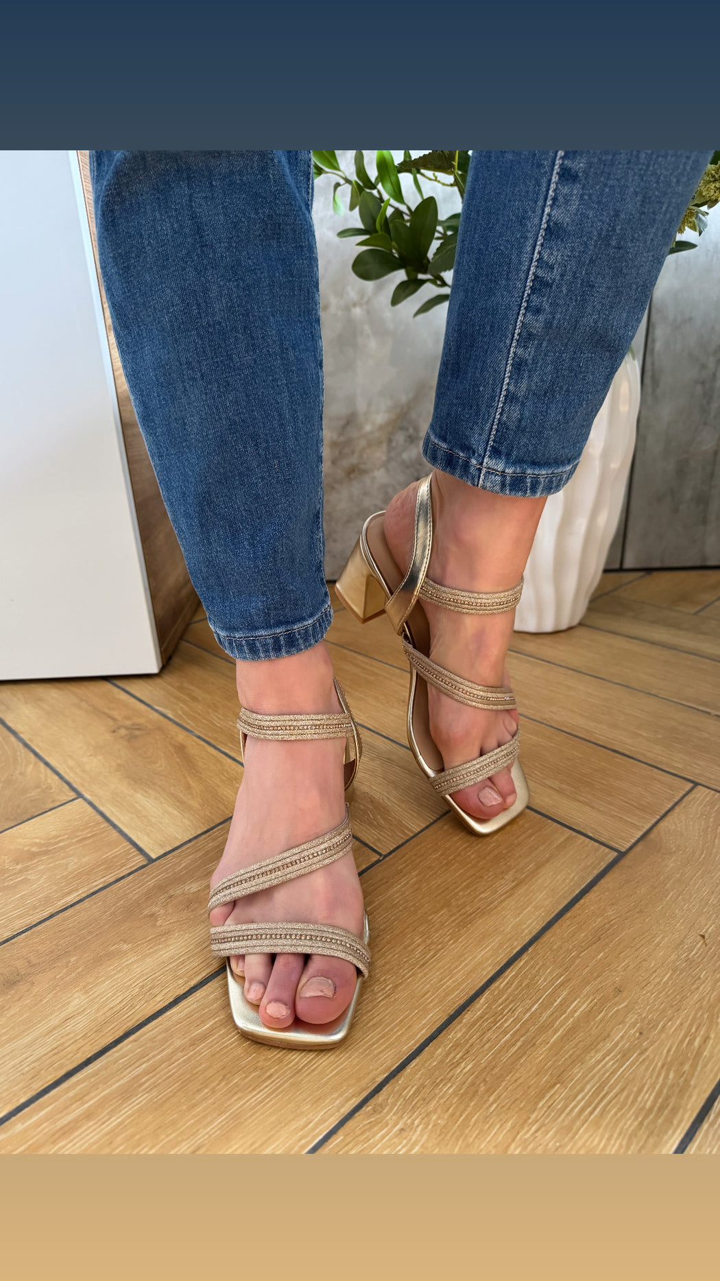 Brooklyns Gold block heel Bling Sandals