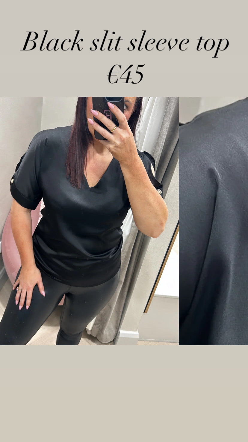 Black slit sleeve top