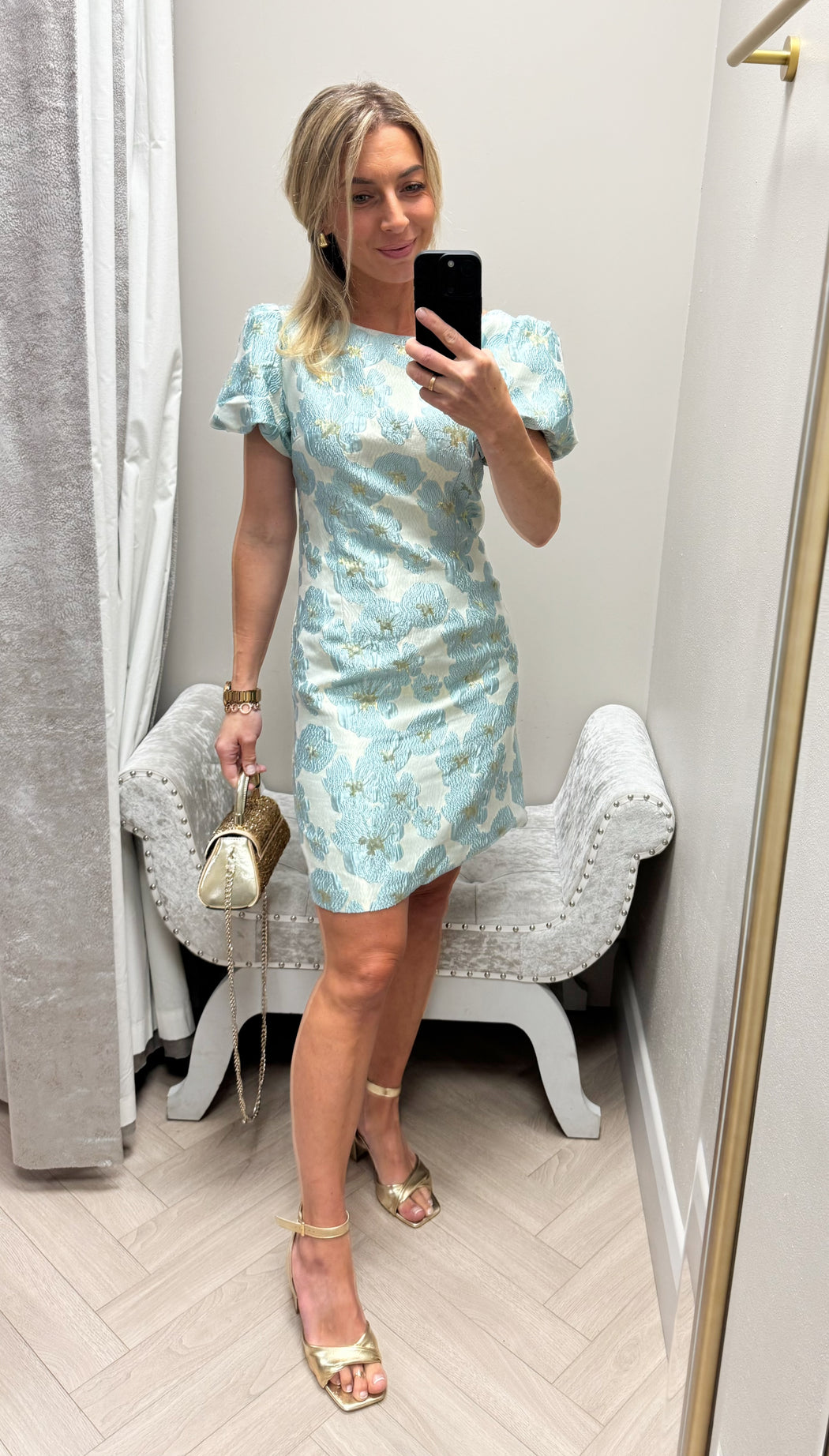 Katelyn blue jacquard shift dress