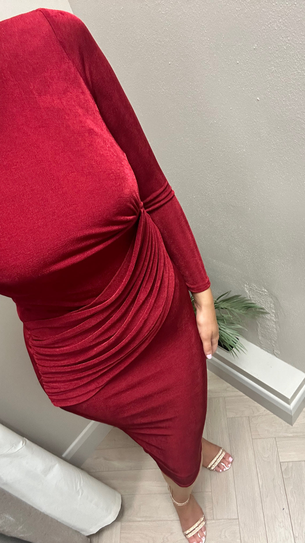 Antonia Wine Wrap Detail Midi Dress