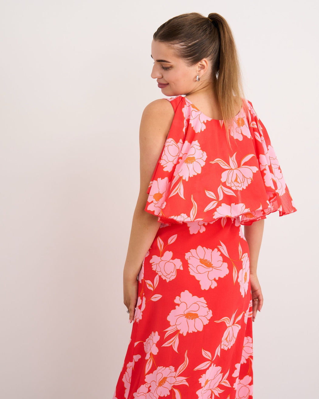 Dora red print midi dress