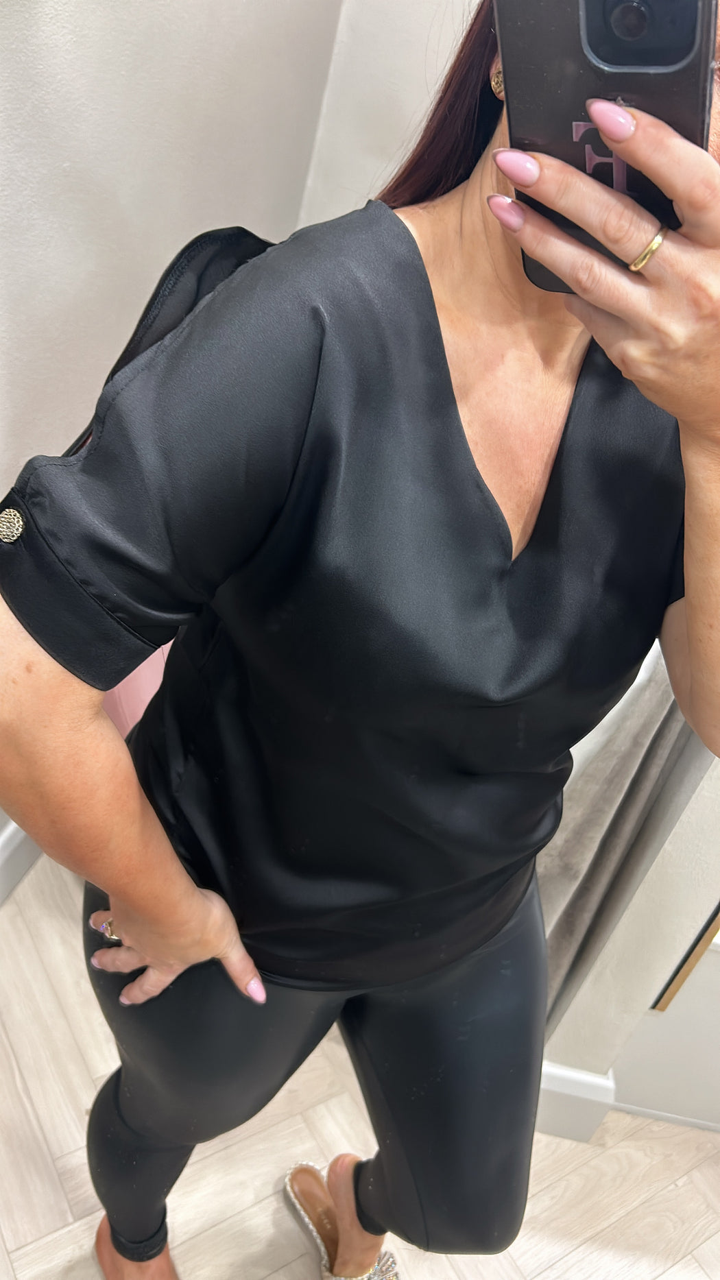 Black slit sleeve top