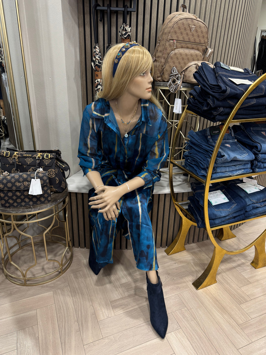 Marie teal print dress