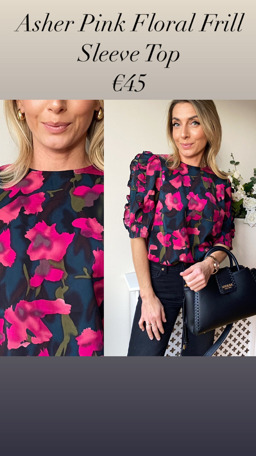 Asher Pink Floral Frill Sleeve Top