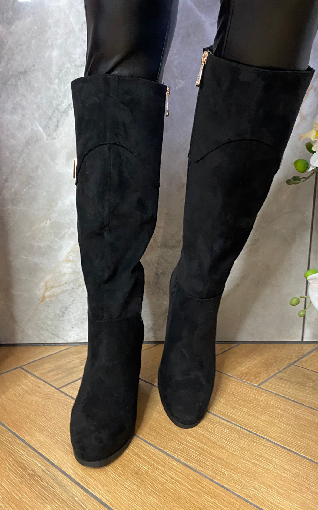 Haffar one ink black knee high boots