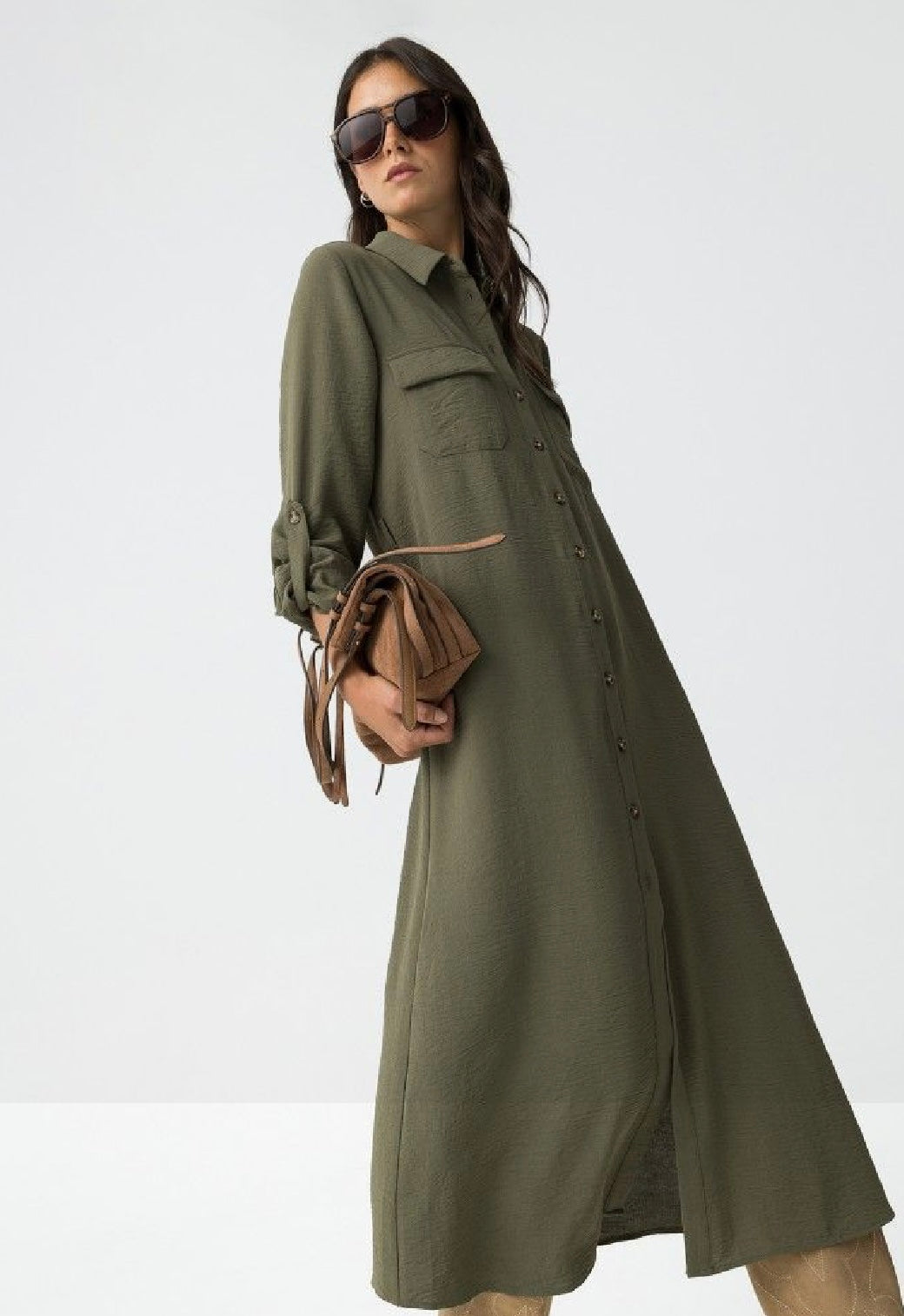 Estrela khaki midi dress