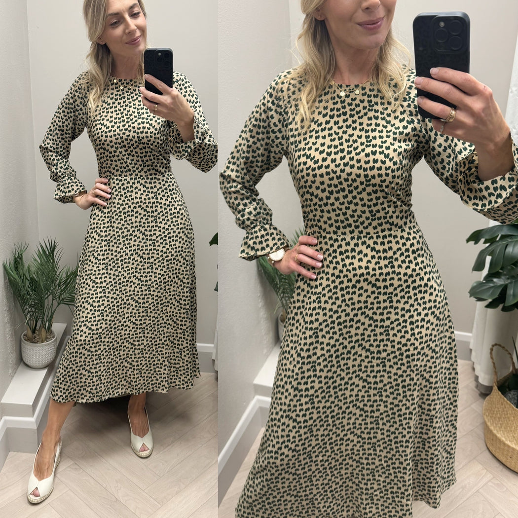 Hush green traffic heart print midi